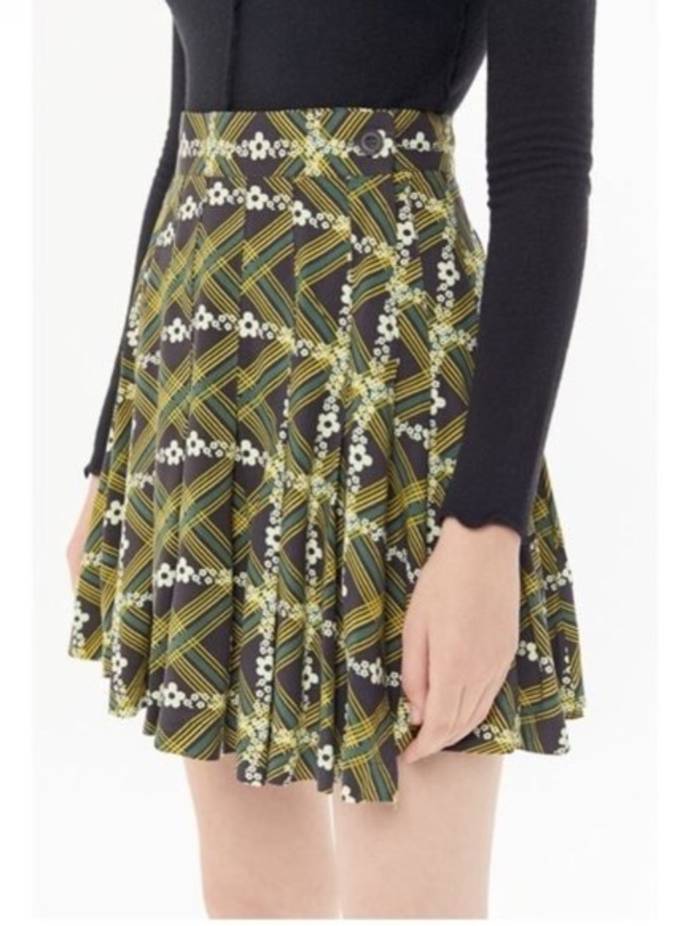 Urban Outfitters Floral Plaid Pleated Skirt